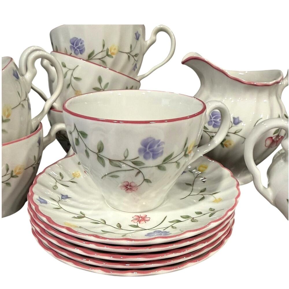 Johnson Bros Summer Chintz Tea Set 6 Cups 5 Saucers Sugar Creamer England